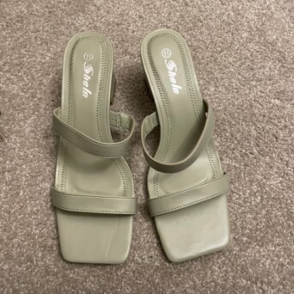 Sage Green Square Mule Heels